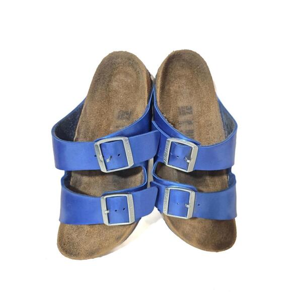 Birkenstock Arizona Electric Metallic Ocean Blue Sandals Shoes Slides 37 / 6 - Picture 1 of 15